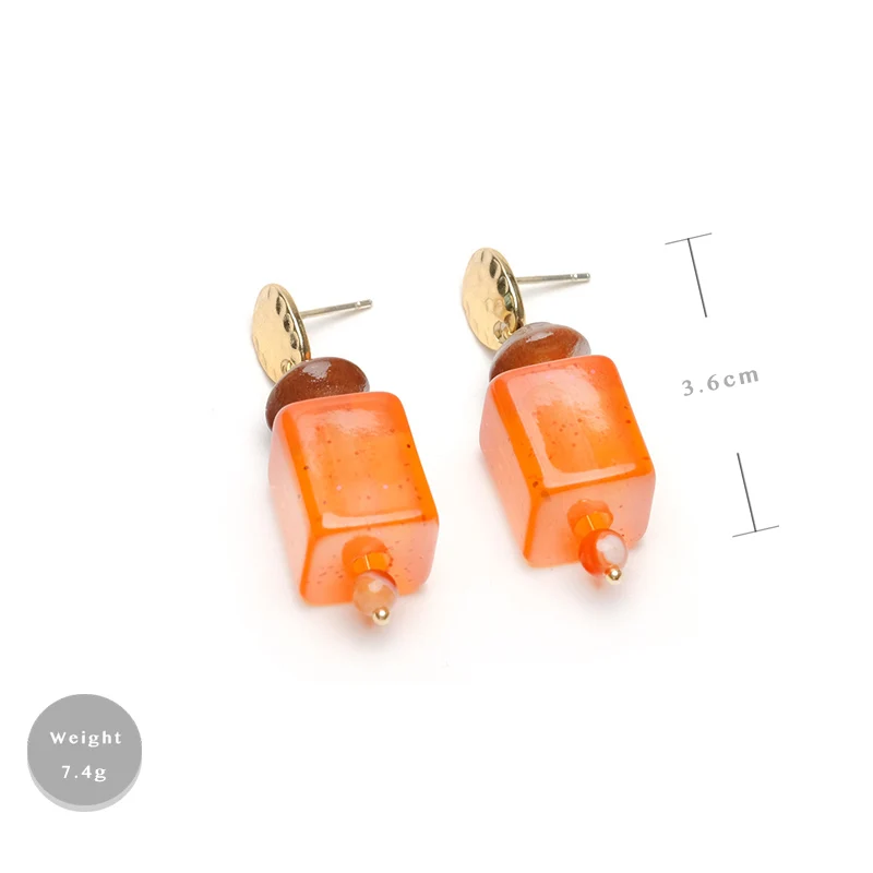 Square Orange Color Geometric Wood Earring