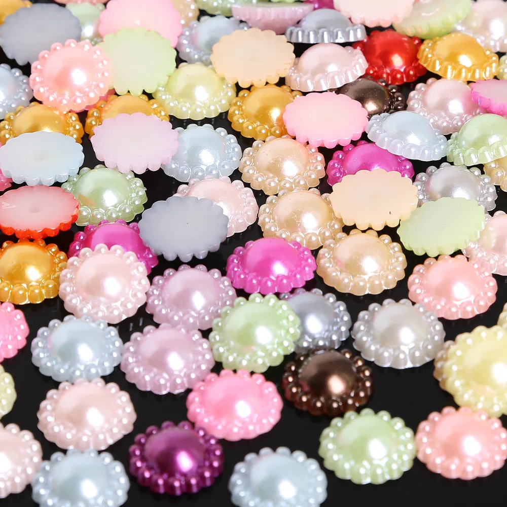 20-1000PCS Mix 37Colors Pearl Imitation Half Cabochon Flat Garment Decor Heart Flower ABS Beads Supplies DIY Sewing Accesories