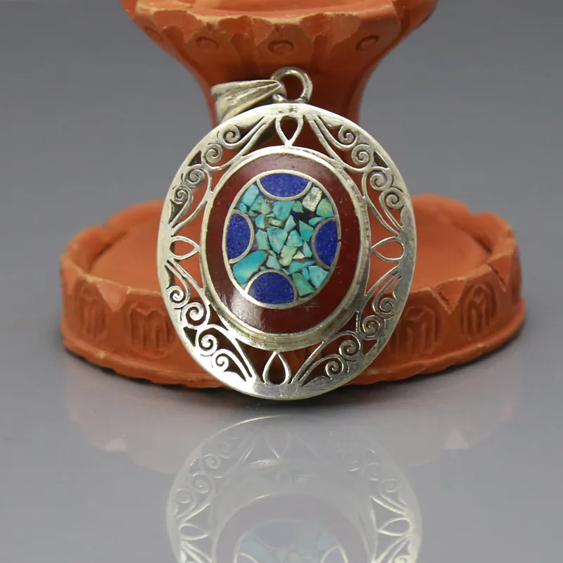 TBP341 Nepal Indian Handmade Colorful Stone Vintage Pendants Tibetan Oval Square Water Drop Pendants