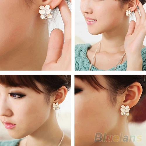 Hot Charming Fashion Style Elegant Crystal Gardenia Stud Earrings Ear Buckle for Women  7ETU BCYF