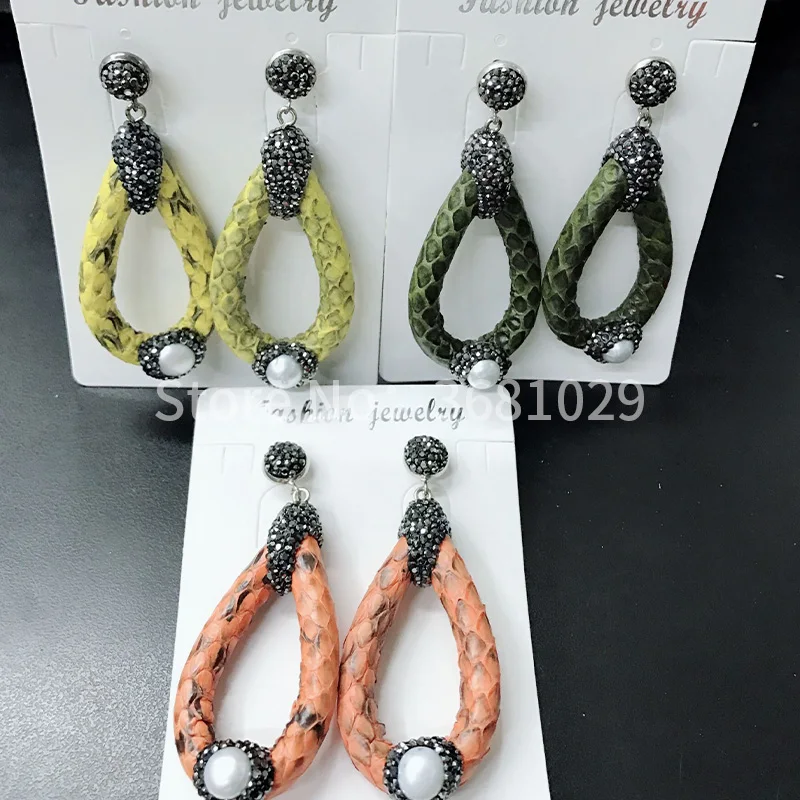 Water droplet hollowed-out snake leather earring personality alternative street fashion accessories