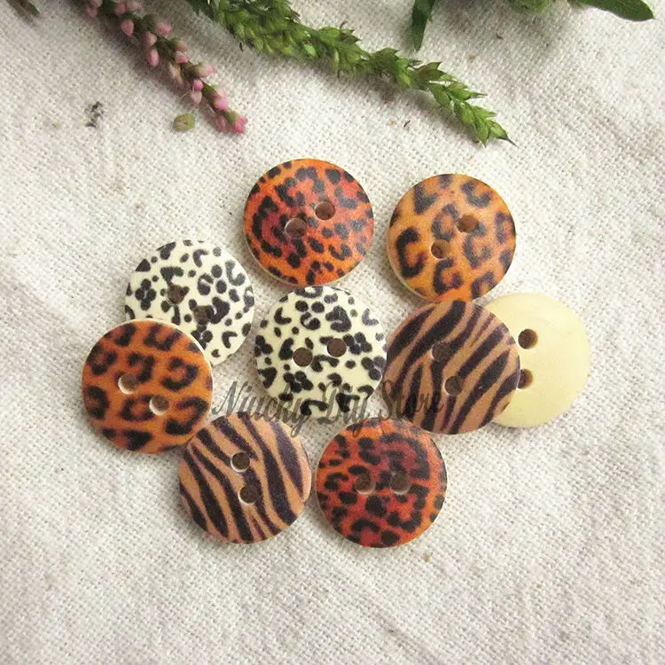 15mm - 30mm misto leopardo stampa Zebra bottone in legno per Scrapbook cucito accessori artigianali fatti a mano all\'ingrosso