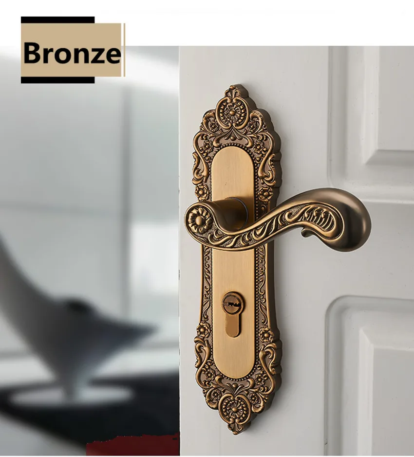 

European vintage style yellow bronze bedroom kitchen ,bookroom wooden door indoor lock Zinc alloy solid handle lock