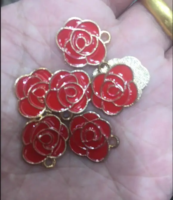 100pcs mixed 12x11x1mm gold color red rose design charms connectors  bracelet beads DIY Accessory Jewelry