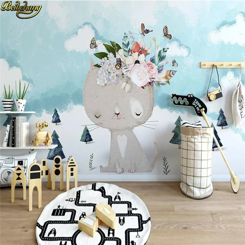 beibehang custom Photo Wallpaper Art Photo Children's room Background Cartoon kitten Wall paper 3D Mural Dining Room Home Decor