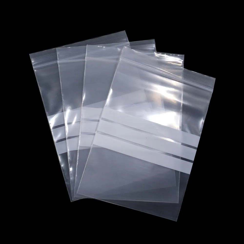 100Pcs/lot 16 Sizes Plastic Clear Zip Packaging Bag with Writable White Line Dried Flower Retails Storage Zipper Packing Pouches