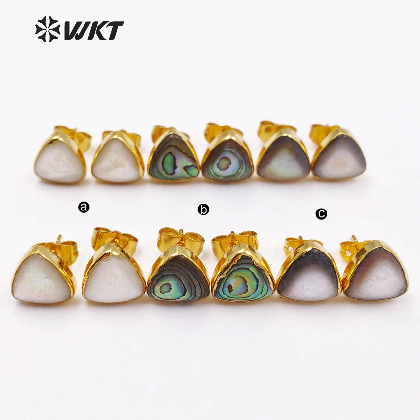 

WT-E415 New Design Simple Style Natural Shell Earrings Mini Triangle Abalone Shell Stud Earring With Brass For About 8mm