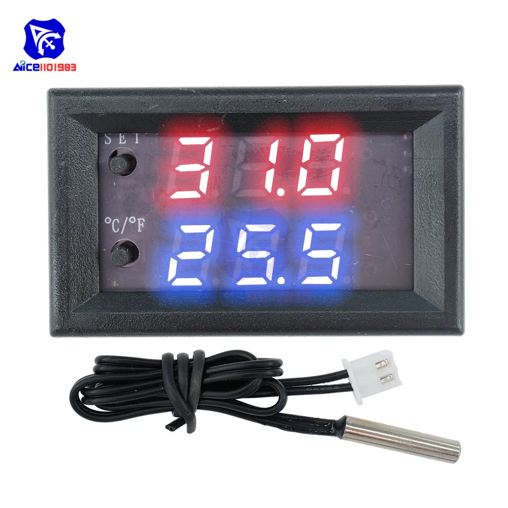 W1209WK LED Digit Thermostat Temperature Controller Thermograph Celsius/Fahrenheit Switch Module with NTC Sensor Probe 12V 220V