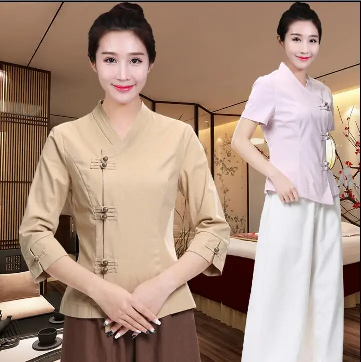 Beautician Uniform SPA Workwear Spring Massage Chinese Medicine Women Suit Vintage