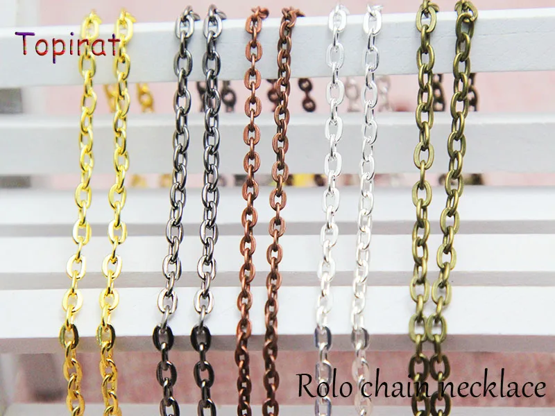 100pcs/lot 2x3mm 18'' 24'' 30'' Plated Copper Chain Necklace Metal Link Chain Necklace 6 Colors for Making Necklace Accessories