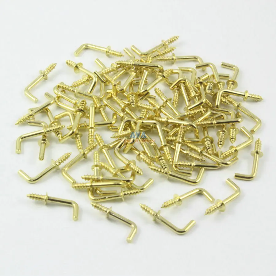 400 Pieces Gold L Shape Hook Right Angle Hook Screw L Hook 17x7mm