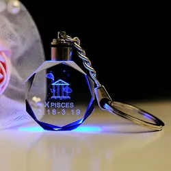 K9 Crystal Key Chain Ring Trinket Laser Engraved LED Light Unique Birthday Gift Constellation Souvenir