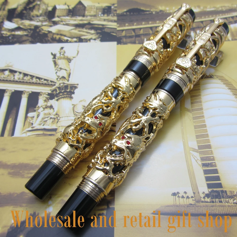 2pcs pen Jinhao Dragon Phoenix Heavy Gold Chinese Classical Luck Clip