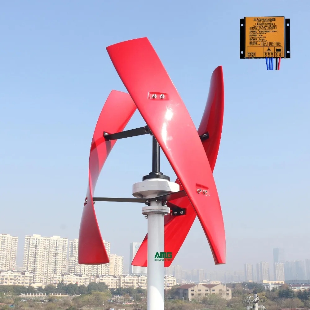 

300W / 400W 24V Spiral Wind Turbine Generator Red/White VAWT Vertical Axis Residential Energy With MPPT/PWM Charger Controller