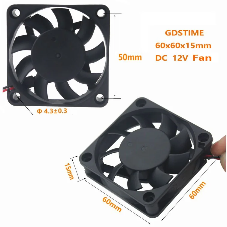 

Gdstime 2 Pcs 12V 6cm 60x60x15mm Computer Case Brushless DC Cooling Fan 60mm x 15mm Small Cooler Radiator 6015 0.1A