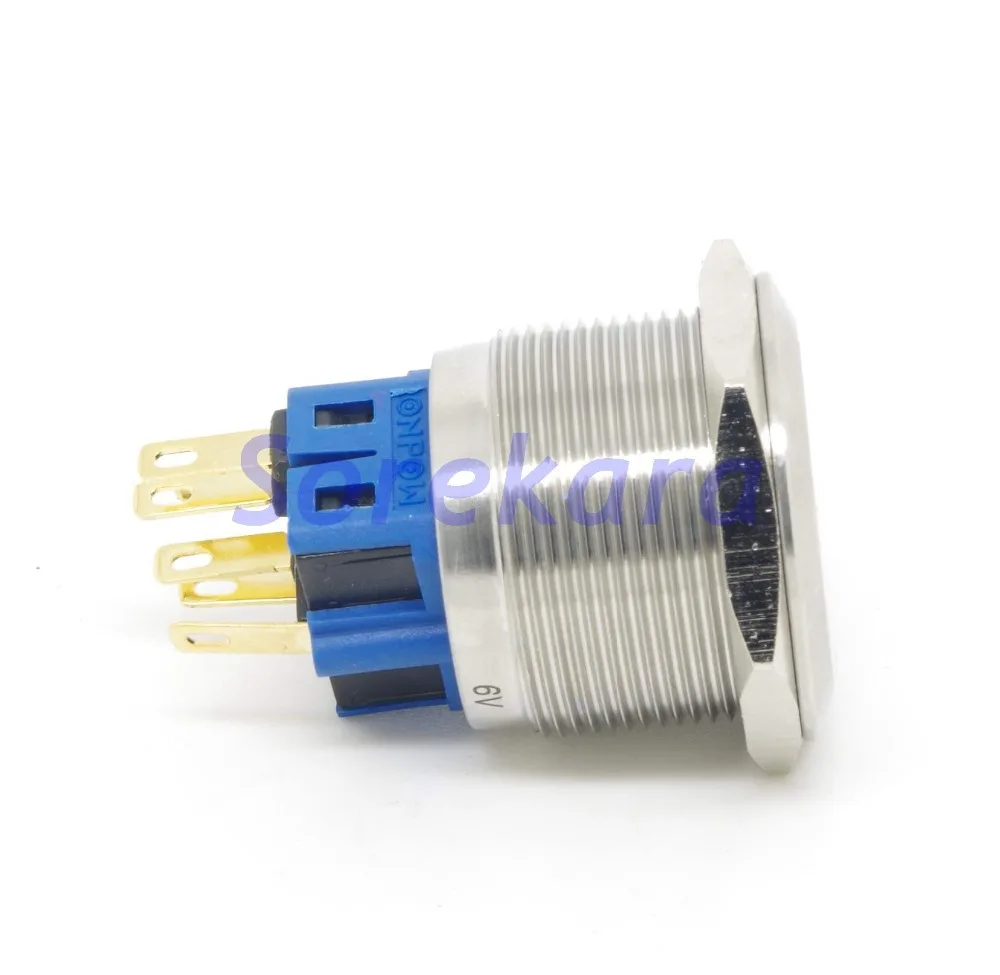 25mm Ring LED Color ORANGE Momentary 1NO 1NC Stainless Steel Pushbutton Switch For Auto IP65 UL 6V/12V/24V/110V/220V