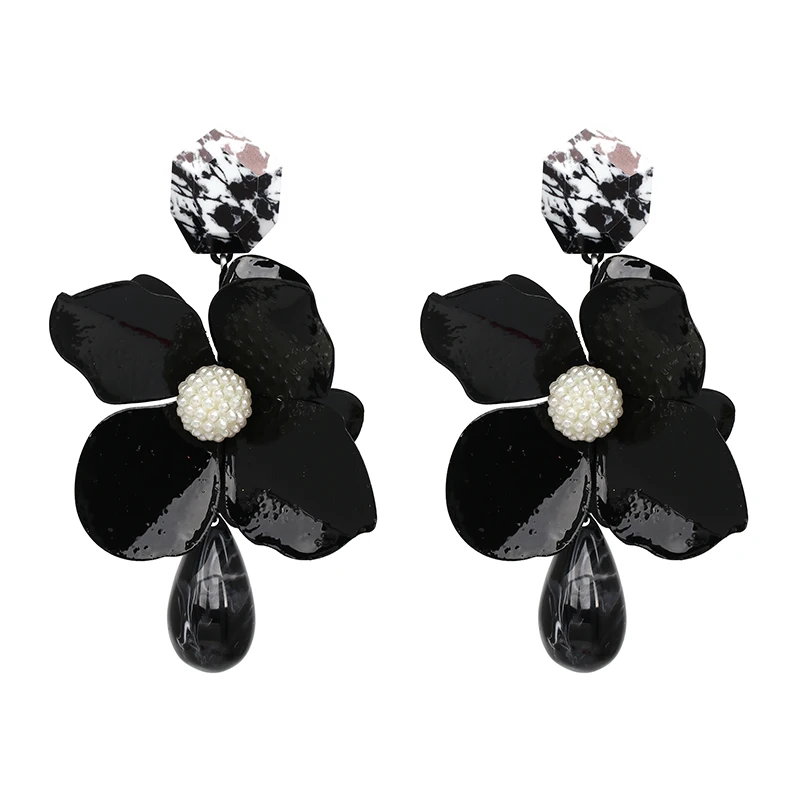 FASHIONSNOOPS New Arrivals Resin Flower Big Earrings For Women Vintage Large Long Statement Drop Earrings Charm Jewelry 2022