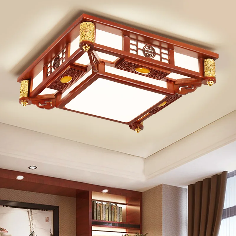 

New Style Living Room led Lamp Solid Wood led Ceiling Lamp Rectangular Archaize Lamp Chinese Dining Room Bedroom Ceiling Lights