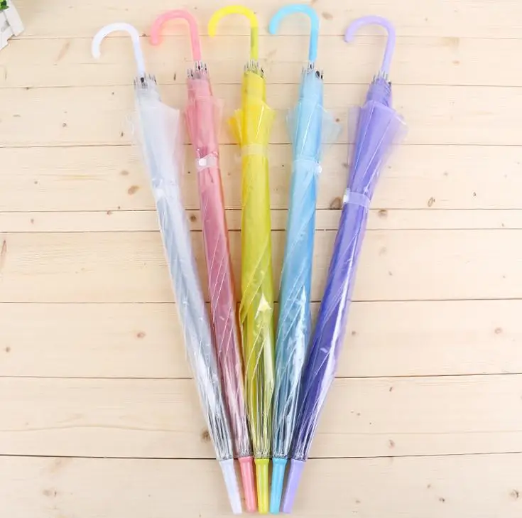 

100pcs Transparent Women Umbrella Long Handle Girls Sunny Rainy Umbrellas Semi-automatic Portable Size Rain Gear SN1177