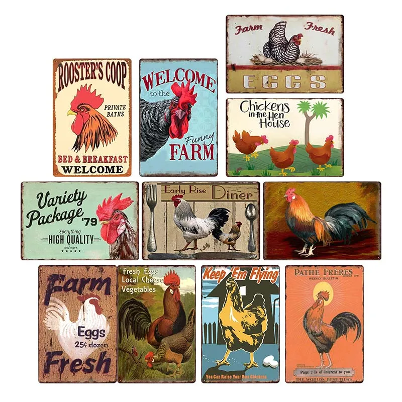 Chicken Plaque Sign Vintage Metal Tin Signs Wall Poster Decals Plate Painting Bar Farm Home Decor Wall Art 30*20 cm