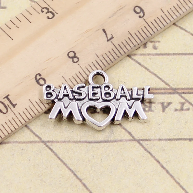 10pcs Charms Baseball Mom Heart 15x27mm Tibetan Silver Color Pendants Antique Jewelry Making DIY Handmade Craft