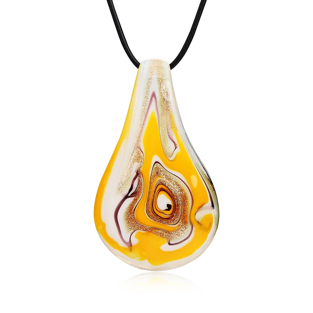 Personality Colored Glaze Waterdrop Big Pendant Necklace Long Ethnic Murano Glass Pendant Statement Necklace for Women Jewelry