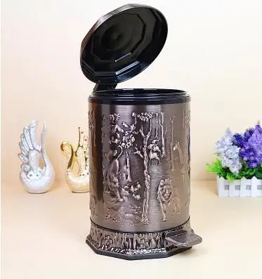 Luxury Copper Stainless Trash Can with Plastic Bucket, Metal Waste Bin for Trash Bag Holder, Home Decoration, LJT019