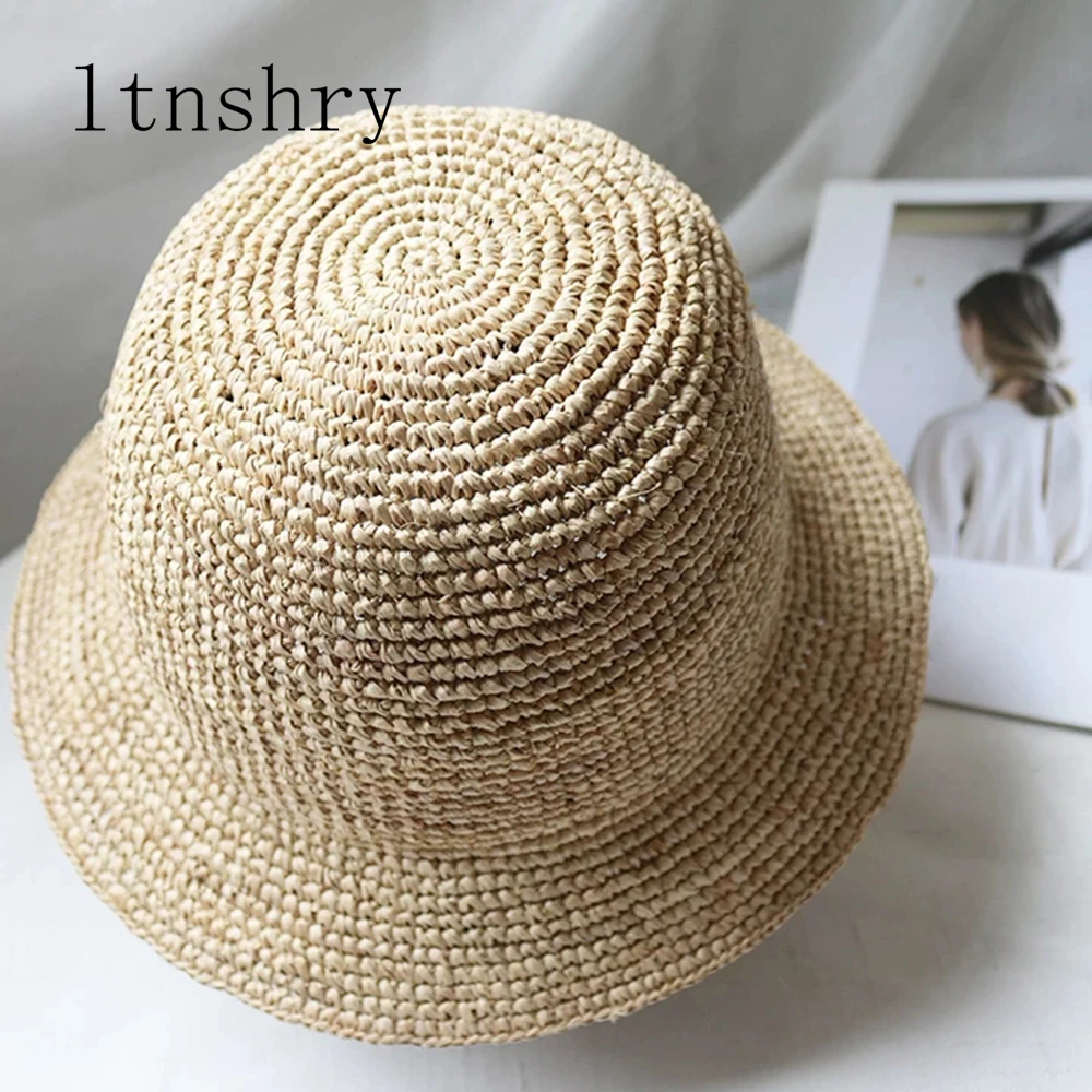 Hand made Summer Hats For Women Straw Sun Hat Bucket cap Raffia Lady Girls Panama Beach Hats Floppy Female Travel Folding Cap