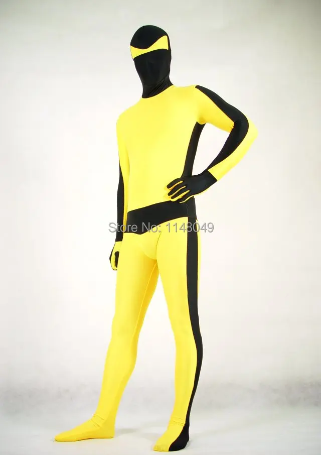 Yellow and Black Kung Fu Spandex Tights Zentai Suits Halloween Costume