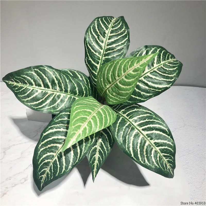 10 Heads Zebra Leaf Artificial Plants Fake Fern Green Leaf Tree Plant for home garden decorations