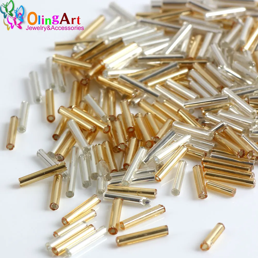 OlingArt Gold Silver Color 20g/Lot Silver Color-Lined Glass Seed Beads 9mm/11mm  Bugle Tube Bracelet DIY Jewelry Making