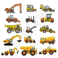 15pcs/Set Small Digger Ironing Sticker Quality Patches For DIY Children Gift Washable Heat Transfers Badge Excavators Appliques