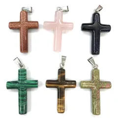 Natural Stone Pendants Cross Shape Crystal Agates Necklace Pendant for Jewelry Making Good Quality Size 28mmx44mm