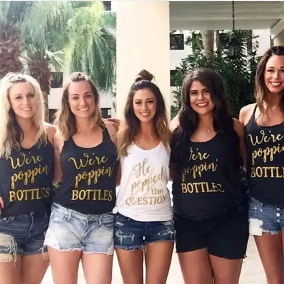 personalize glitter Poppin Bottles wedding Bridesmaids Bride Tank tops tees singlets Bachelorette t Shirts Party  favors