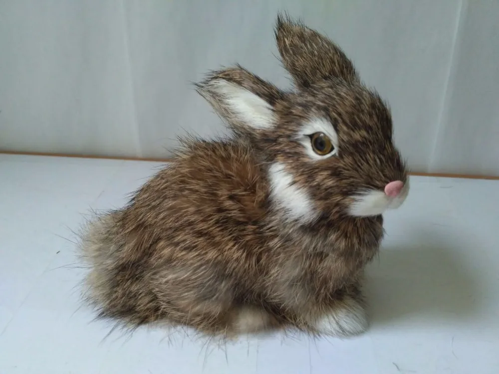 plastic&furs prone rabbit handicraft simulation khaki rabbit 12x6x11cm model prop home decoration gift d2437