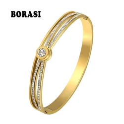 BORASI Charm Heart Bracelets & Bangles For Women Jewellery Gold Color Bangles Austrian Crystal Rhinestone Hand Female Jewelry