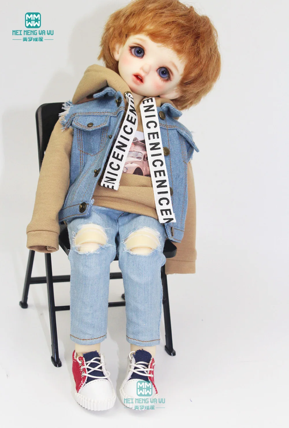 clothes for doll fit 30cm 1/6 BJD YOSD doll fashion Sports hoodie, denim horse, hole pants