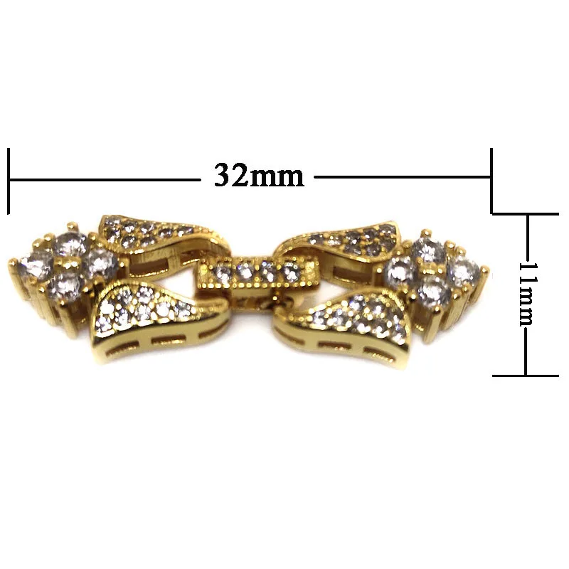 

Wholesale 11x32mm 3 Rows Yellow Gold Floret Style 925 Sterling Silver Jewelry Foldover Clasp with Zirconia