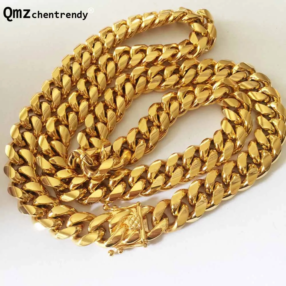 

2018 New Arrival 8mm/10mm/12mm/14mm Stainless Steel Miami Curb Cuban Chain Necklaces Mens Casting Dragon Lock Clasp jewelry