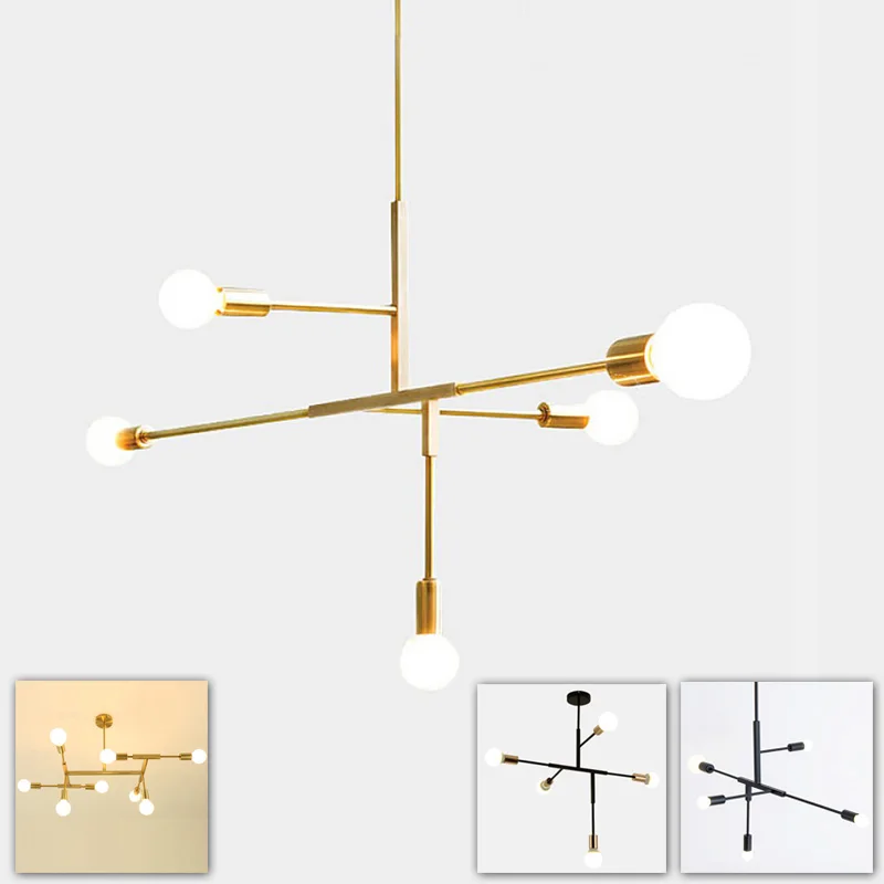 

European contracted modern hanging chandelier lamp light LED living dinning room office black gold iron pipe chandelier light