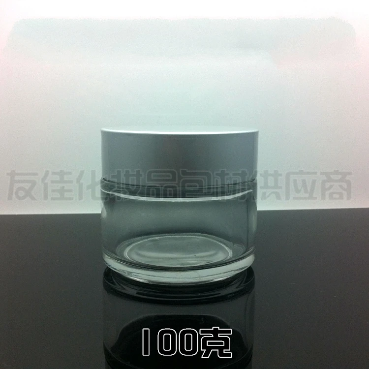 

100g clear glass cream jar with matte silver aluminum lid, 100 grams cosmetic jar,packing for sample/eye cream,100g galss bottle