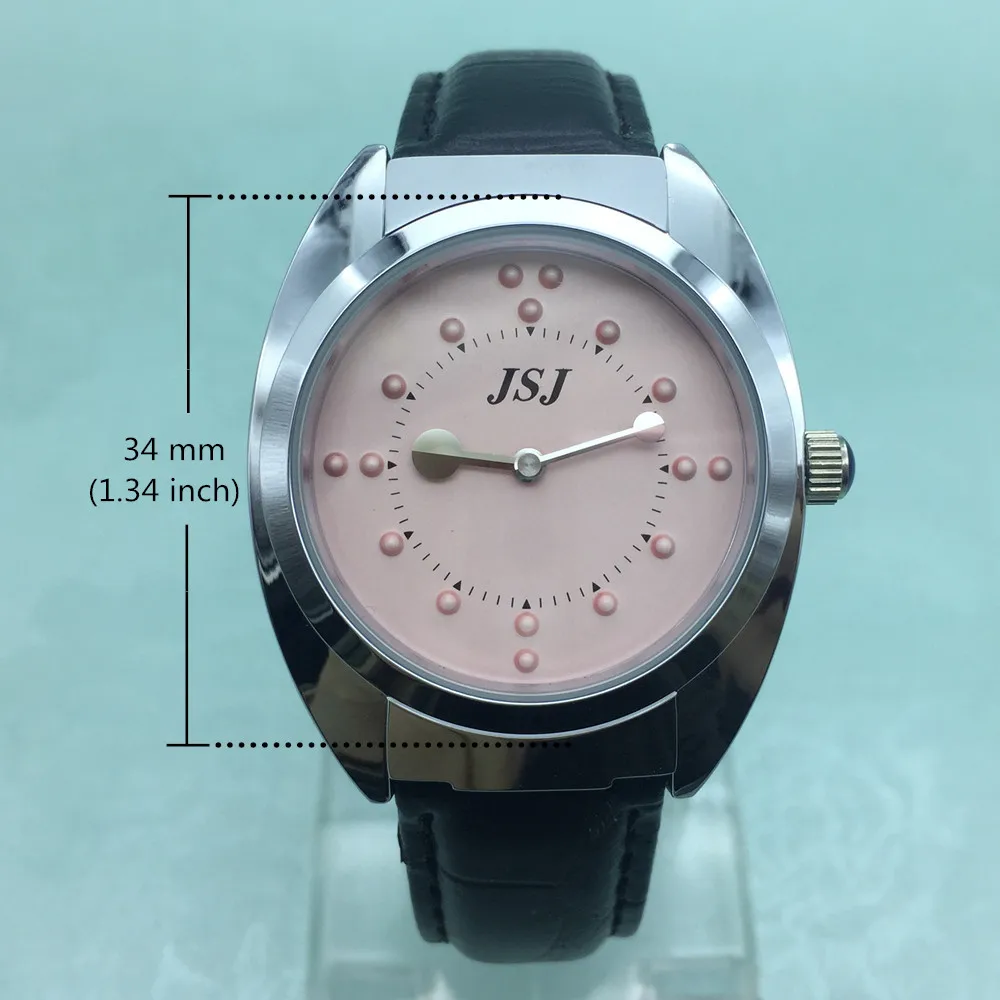 Tactile Watch for Blind People with Leather Strap, Pink Dial