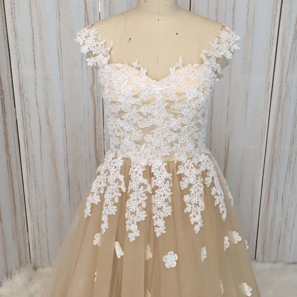 SuperKimJo Vestido De Fiesta De Boda Champagne فساتين لحضور الحفلات الموسيقية 2021 الدانتيل زين أنيق تول فستان حفلات 2022 رداء دي سهرة