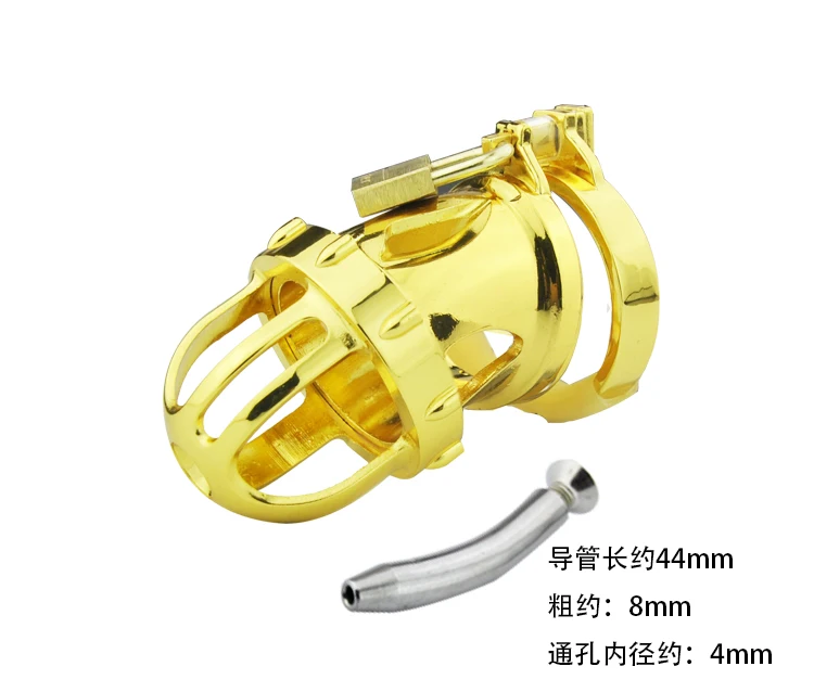 Latest Design Gold Kinger 24k Gold Plating Male Cock Penis Cage Ring With Catheter Chastity Belt Device BDSM Sex Toys A198