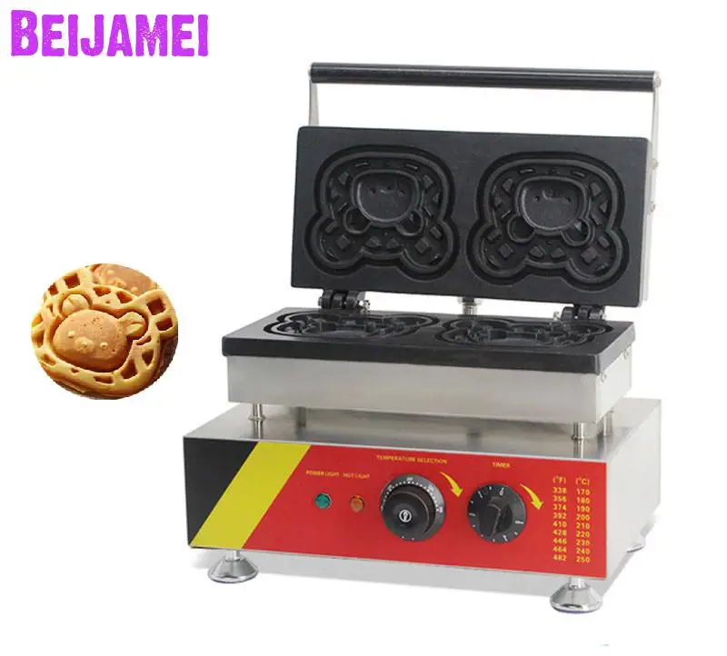 BEIJAMEI Commercial Cartoon Bear Waffle Baker Cake Maker Machine 220V 110V Electric Bear Waffle Muffin Machine