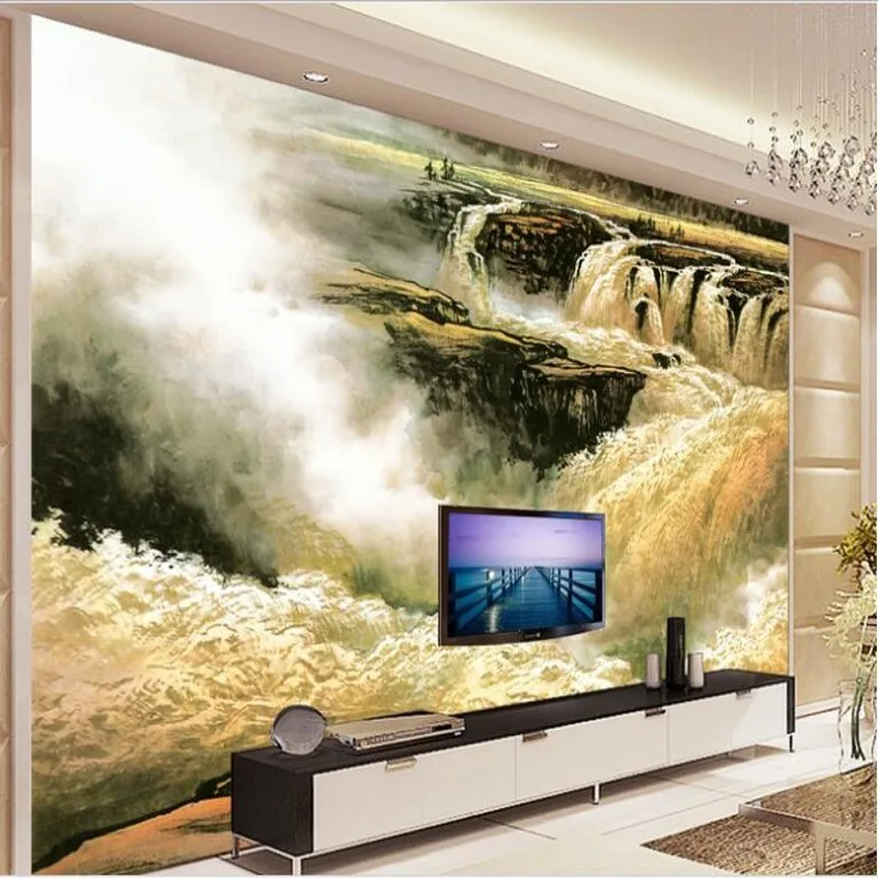 wellyu Customized large-scale murals Chinese ink painting Hukou Waterfall Yellow River waterfall TV backdrop  wallpaper