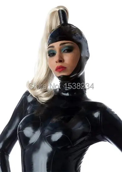 

Latex hoods Women Latex Hoods With Tress Wig Hair Customized Back Zipper Fetish Open Face Mask Heroine Hood Headgear Zentai