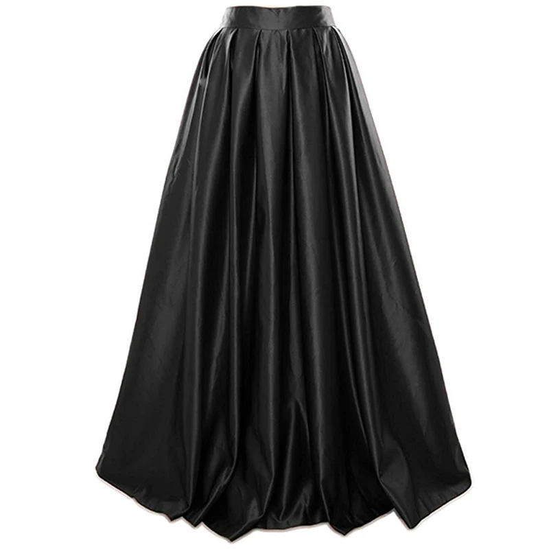 Vintage Emerald Green Long Skirts 2017 Zipper Custom Made Modest Black Satin Long Women Skirts High Quality Zipper Pleat