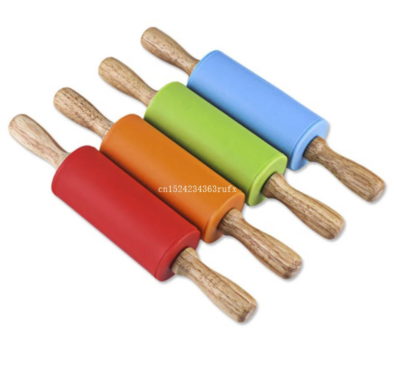 

50pcs Dough Pastry Roller Stick 23cm Wooden Handle Silicone Rolling Pin for Kids Baking Tools Kitchen Noodles Accessories