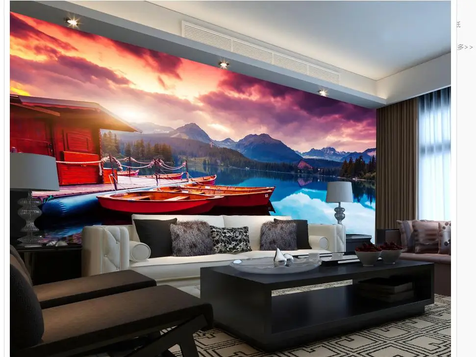 

3d murals wallpaper for living room Lake Mountain ferry Pier landscape wallpaper for walls 3d Home Decoration